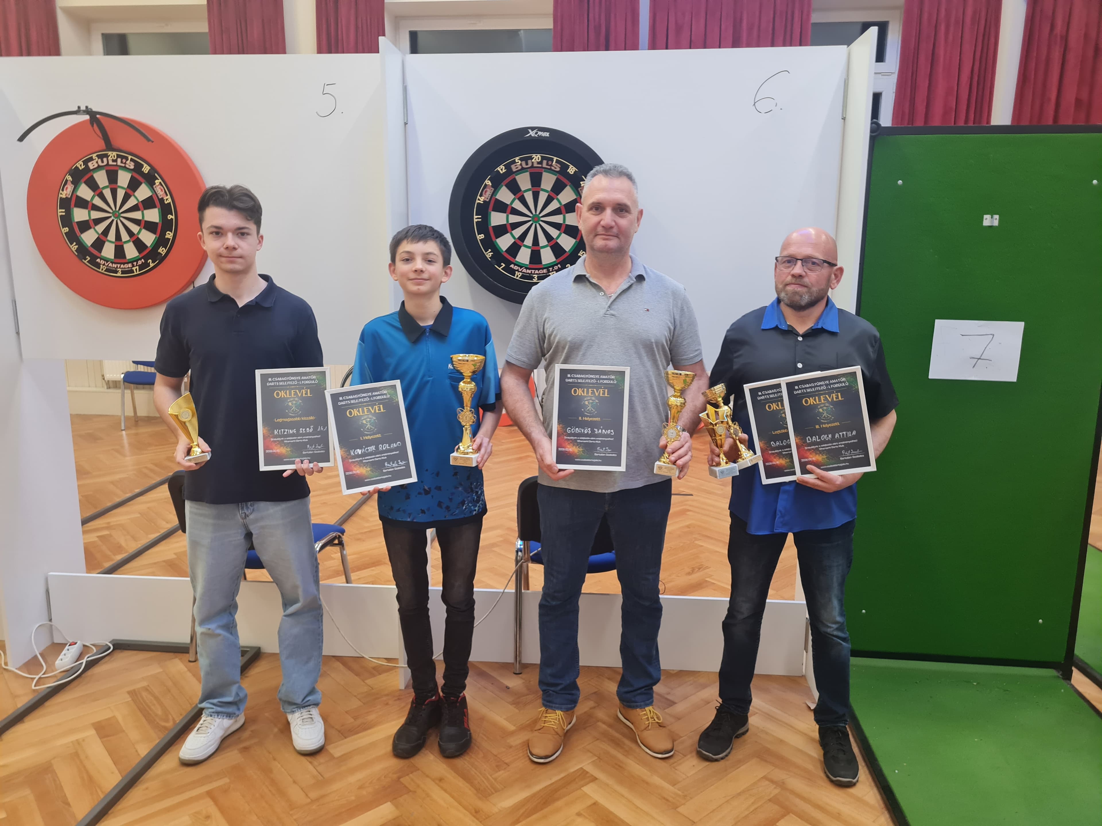 A III. Csabagyöngye Amatőr Darts Bajnokság 2026 I. fordulójának díjazottjai